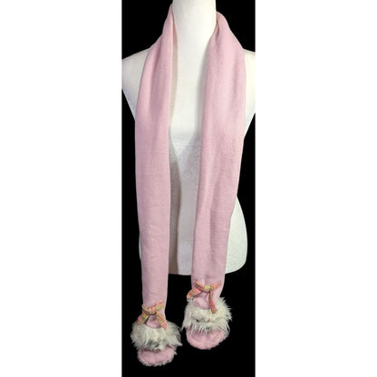 Puppy At Heart Pink Scarf With Plush Dog Accents & Plaid Bows