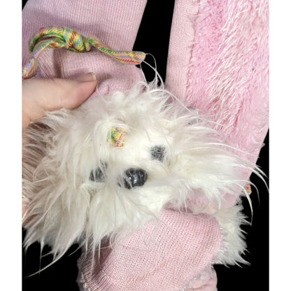 Puppy At Heart Pink Scarf With Plush Dog Accents & Plaid Bows