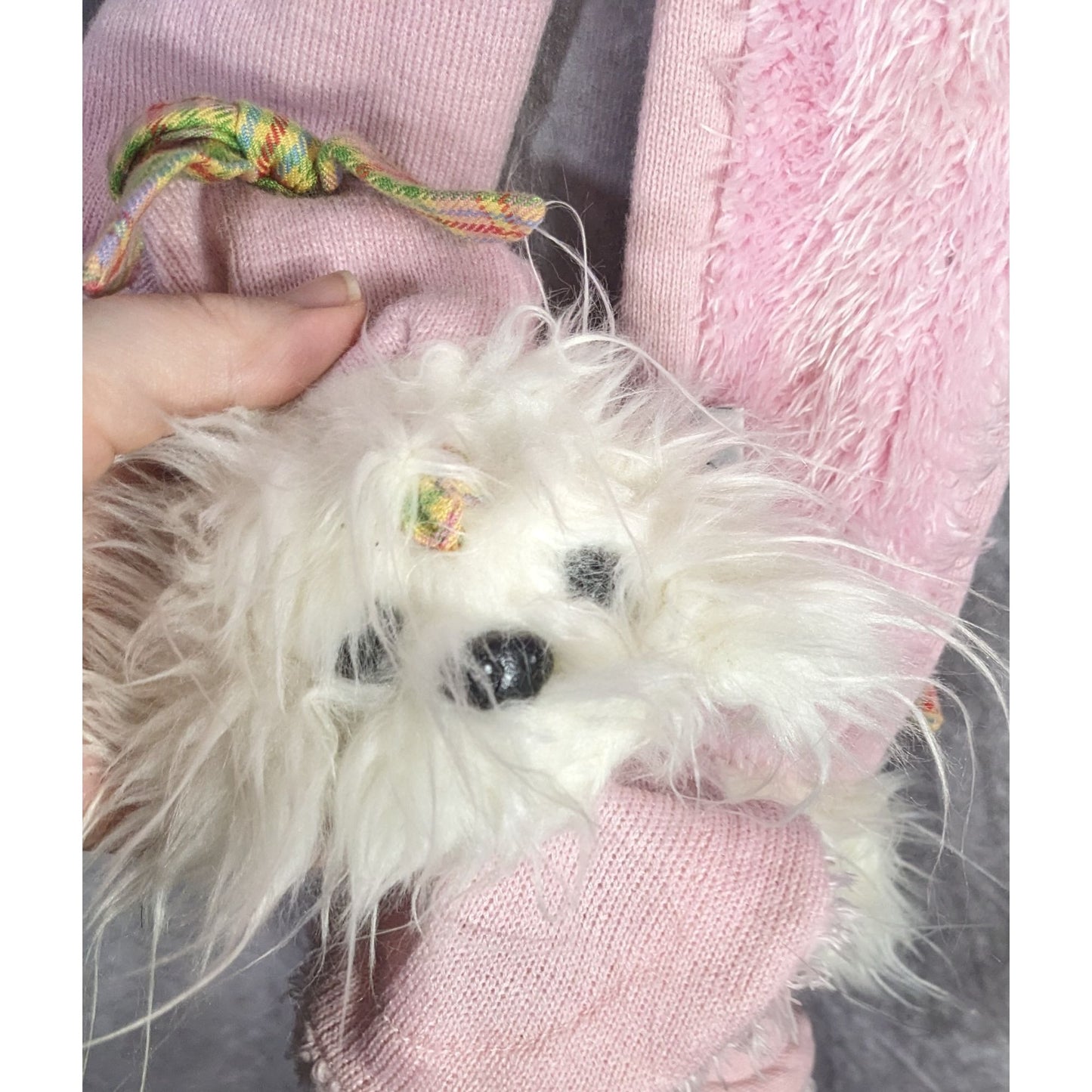 Puppy At Heart Pink Scarf With Plush Dog Accents & Plaid Bows