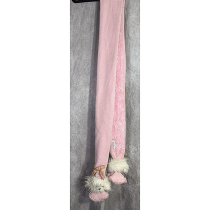 Puppy At Heart Pink Scarf With Plush Dog Accents & Plaid Bows