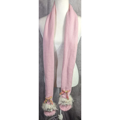 Puppy At Heart Pink Scarf With Plush Dog Accents & Plaid Bows