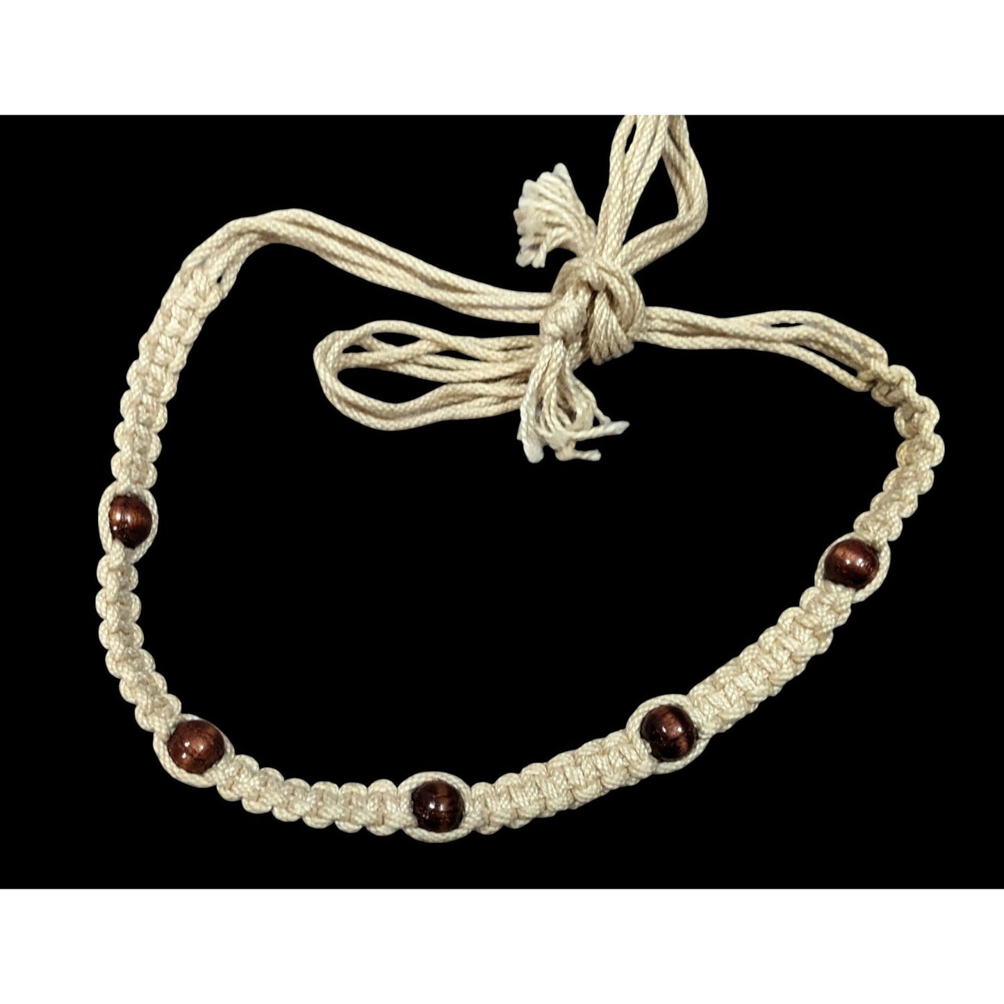 90s Style Beachy Surfer Braided Beaded Tie On Necklace