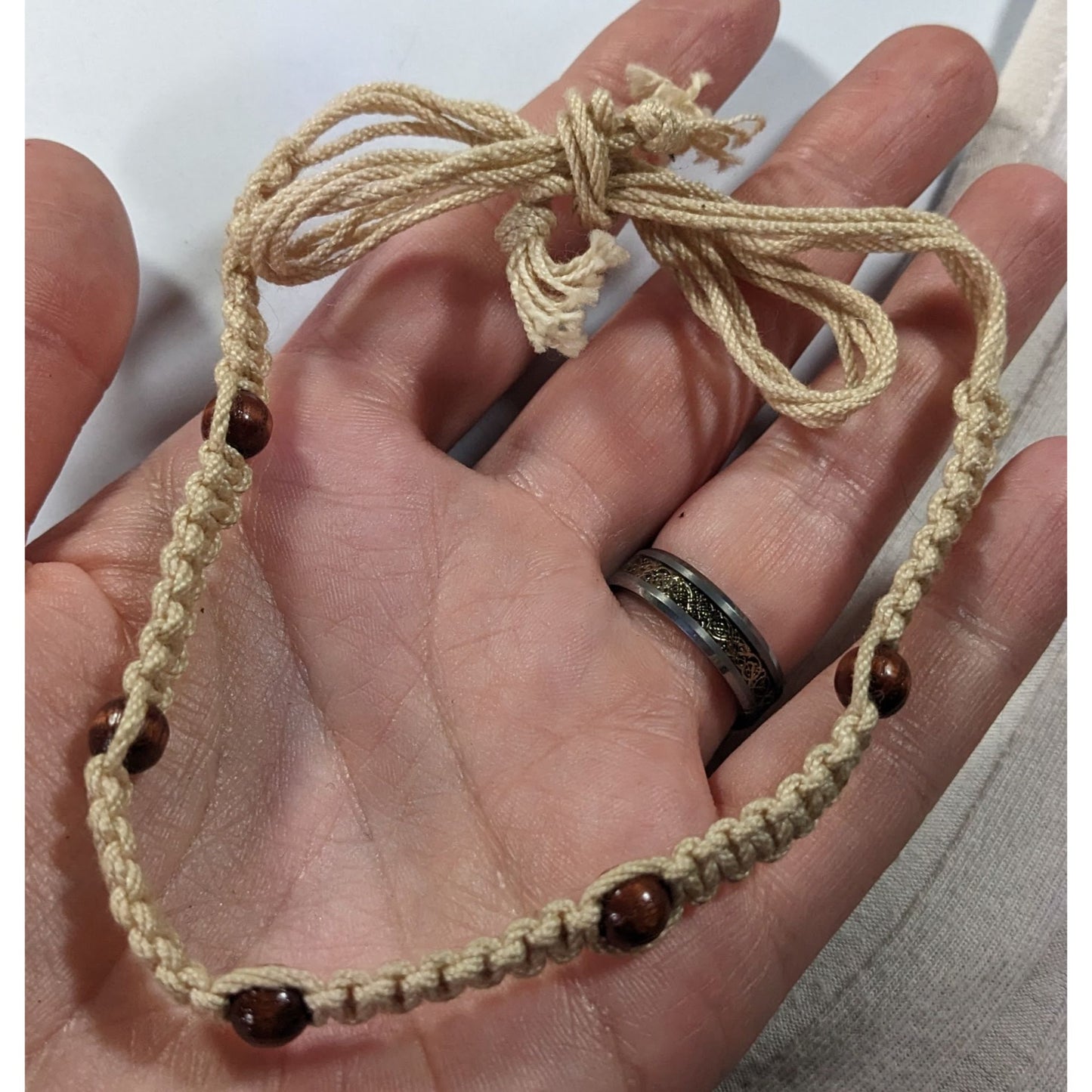 90s Style Beachy Surfer Braided Beaded Tie On Necklace