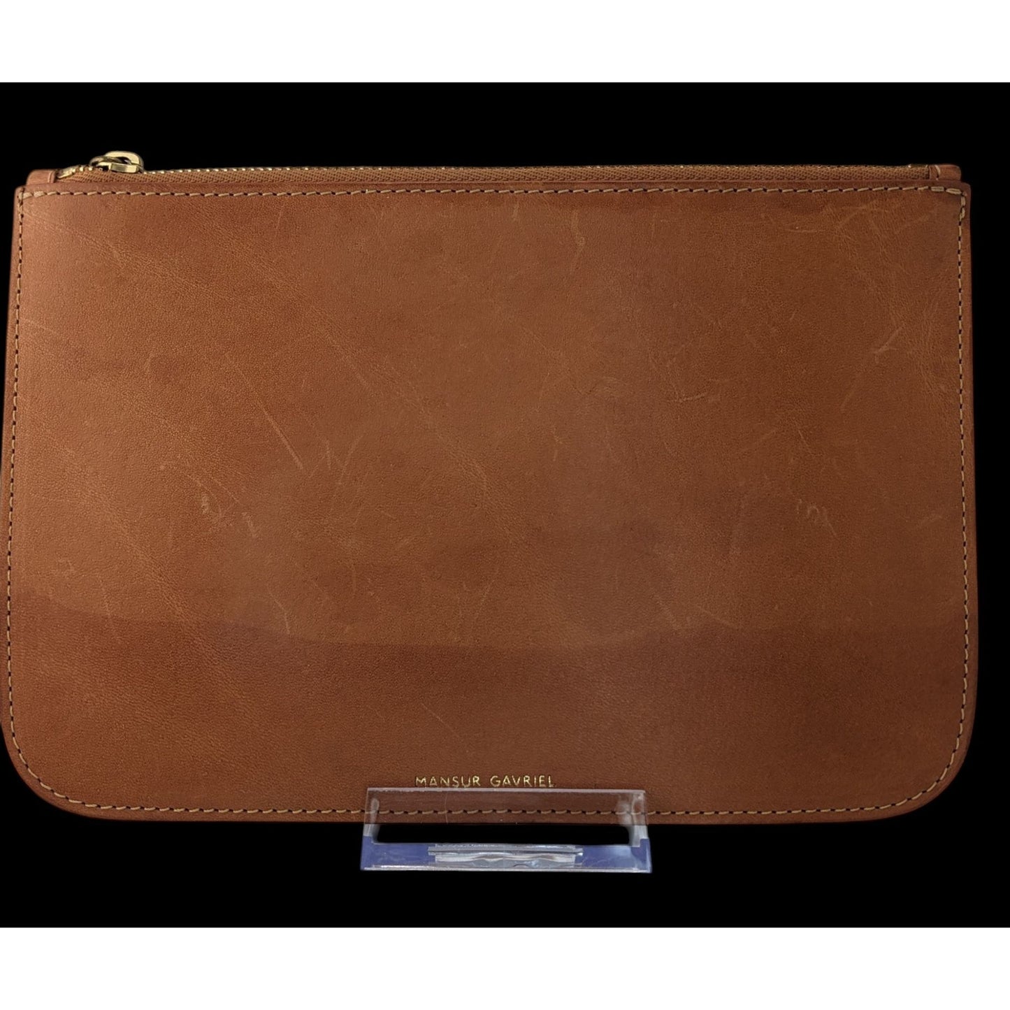 Mansur Gavriel Leather Clutch 8x5 Tan Minimalist Zip Pouch