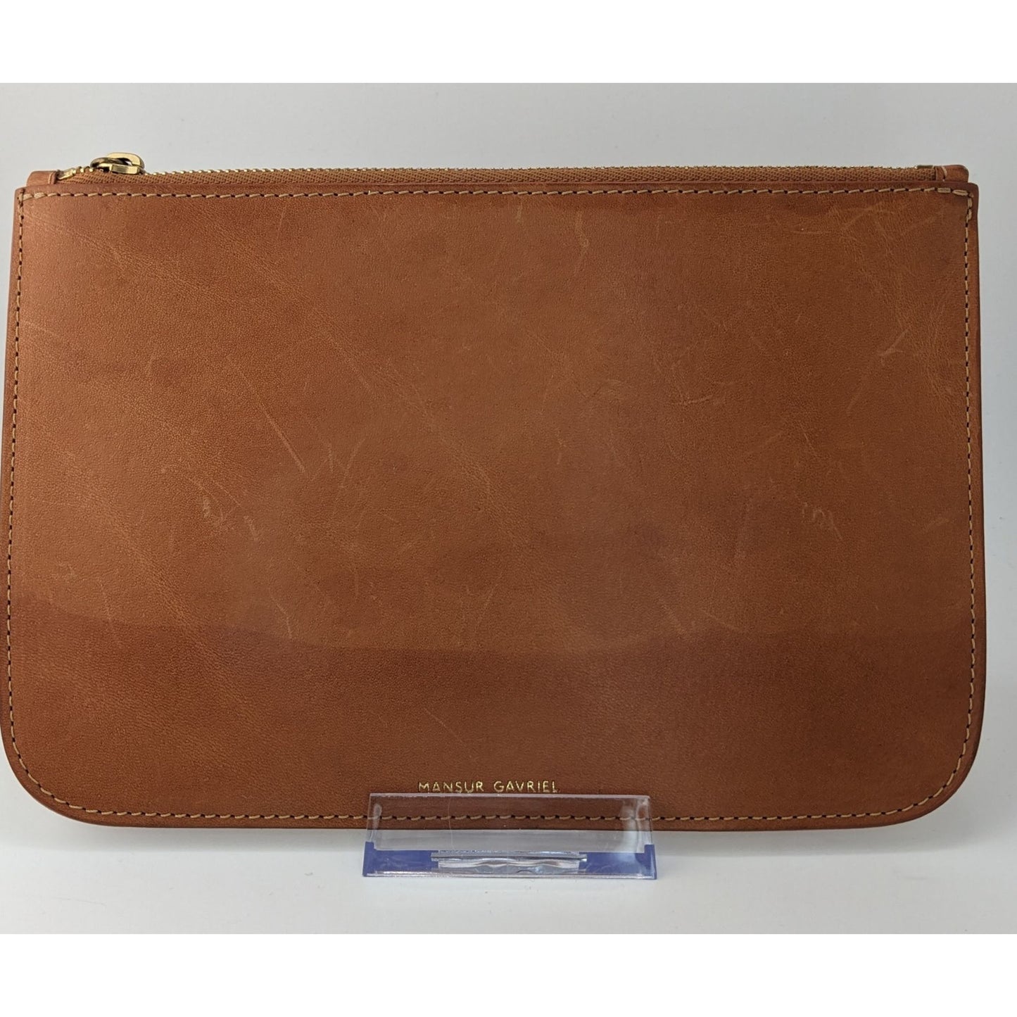 Mansur Gavriel Leather Clutch 8x5 Tan Minimalist Zip Pouch