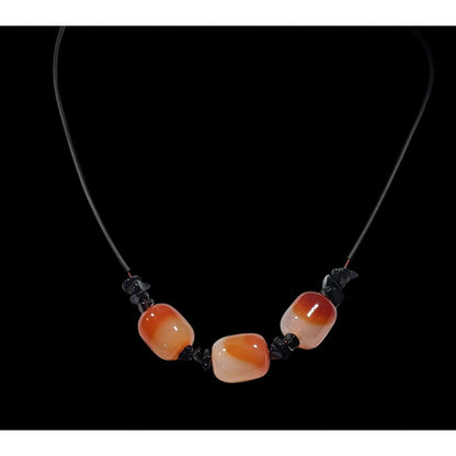 Handmade Carnelian Beaded Necklace With Onyx Chip Accents