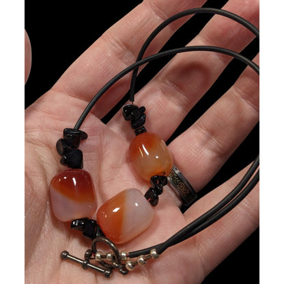 Handmade Carnelian Beaded Necklace With Onyx Chip Accents