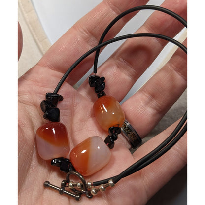 Handmade Carnelian Beaded Necklace With Onyx Chip Accents