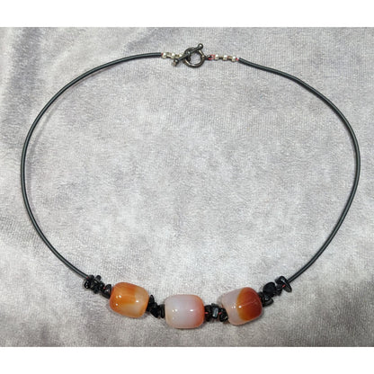 Handmade Carnelian Beaded Necklace With Onyx Chip Accents