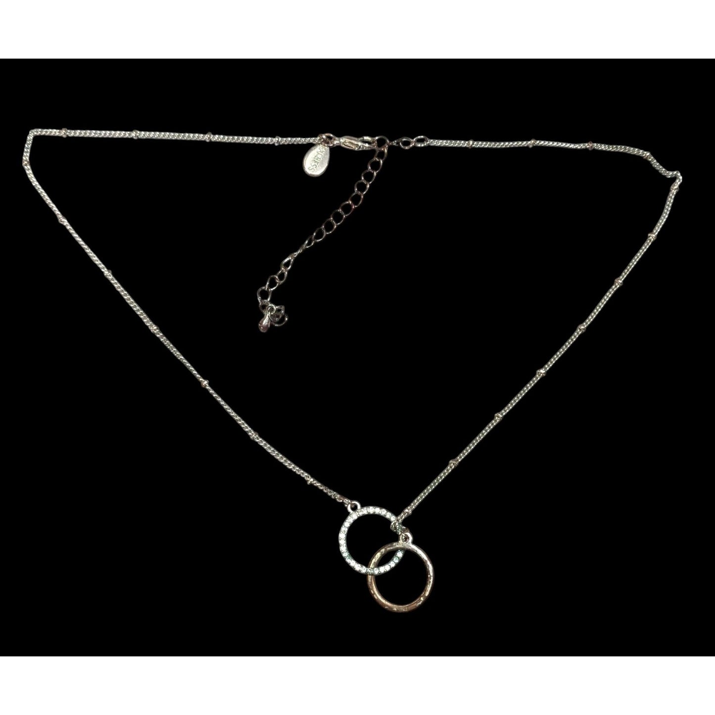 Express Minimalist Silver Tone Rhinestone Double Ring Necklace