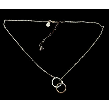 Express Minimalist Silver Tone Rhinestone Double Ring Necklace