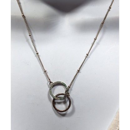 Express Minimalist Silver Tone Rhinestone Double Ring Necklace