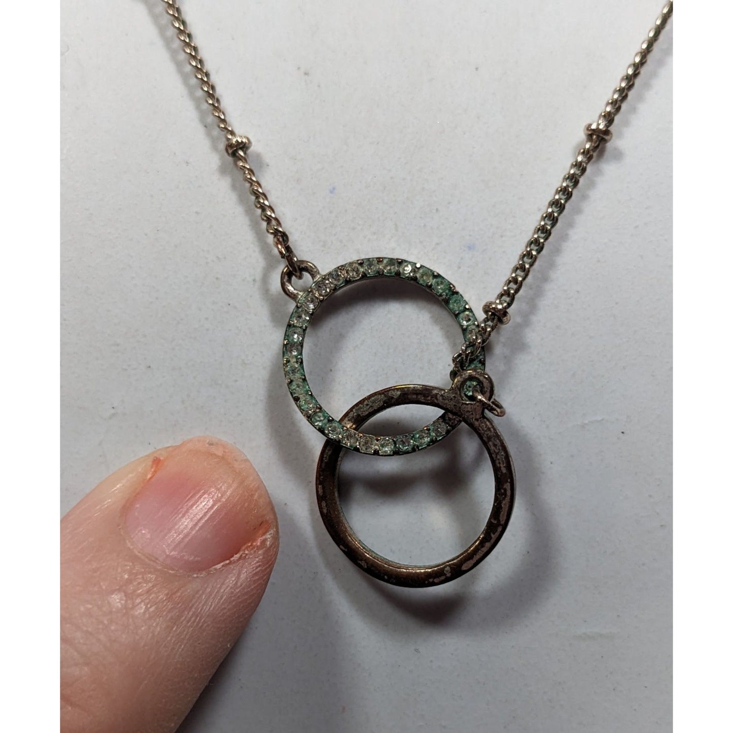 Express Minimalist Silver Tone Rhinestone Double Ring Necklace