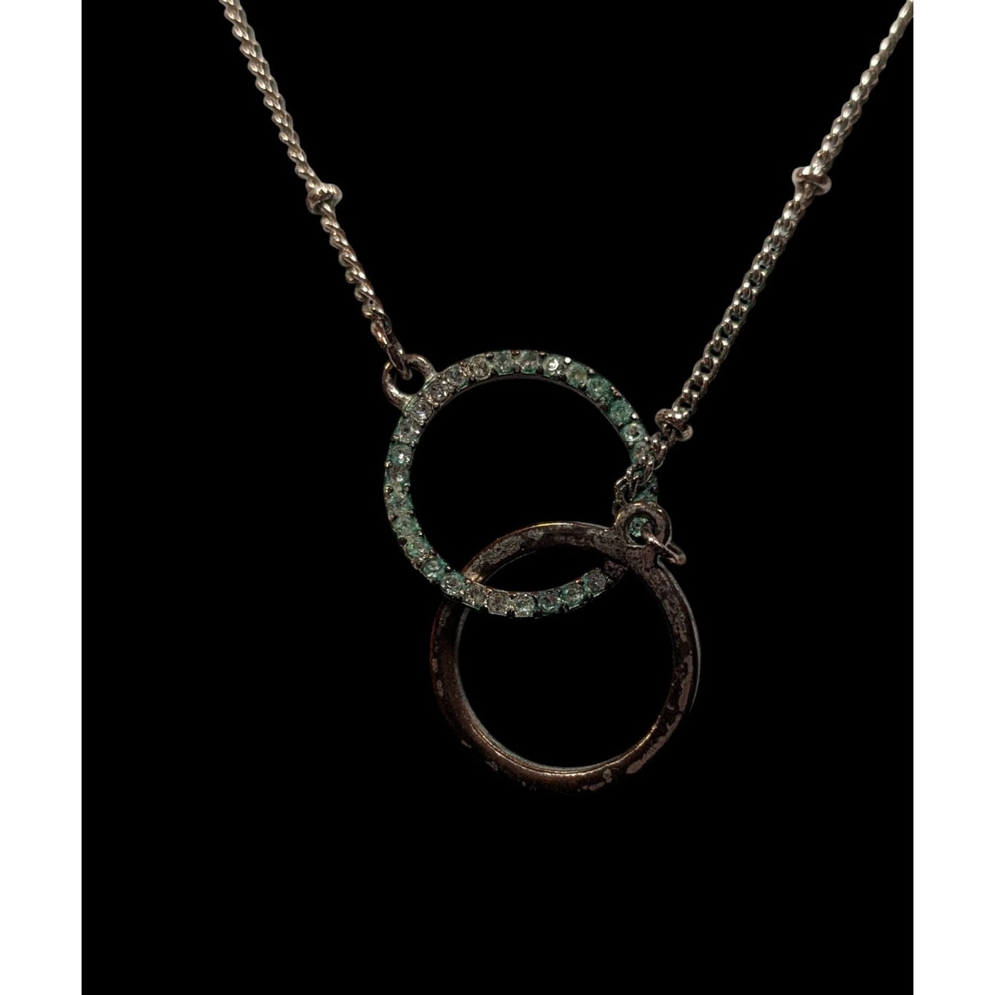 Express Minimalist Silver Tone Rhinestone Double Ring Necklace