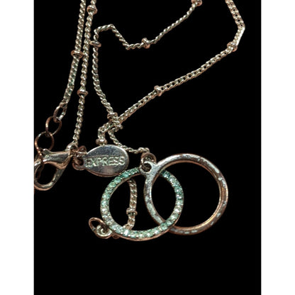 Express Minimalist Silver Tone Rhinestone Double Ring Necklace