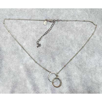 Express Minimalist Silver Tone Rhinestone Double Ring Necklace