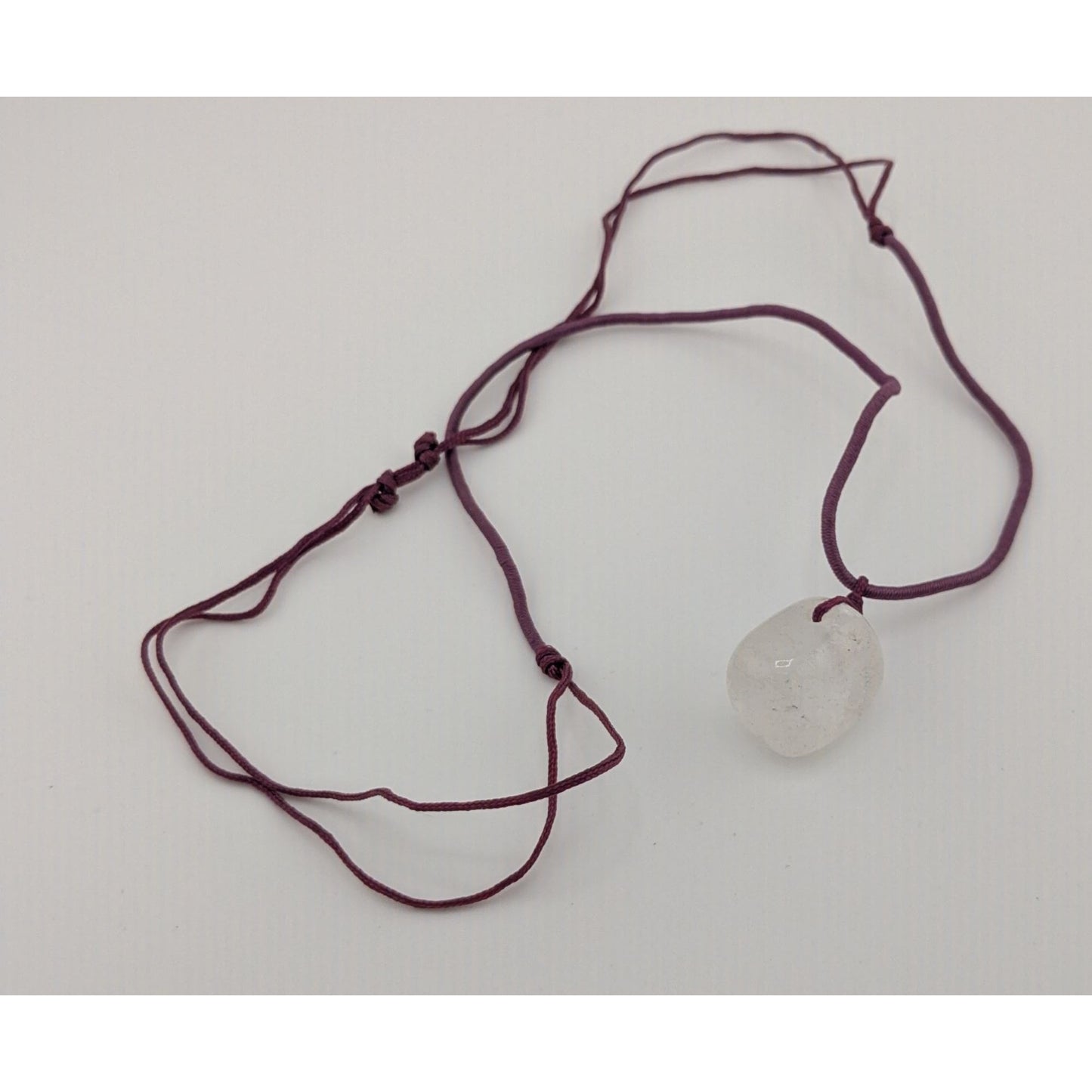 Handmade Bohemian Polished Quartz Pendant Necklace On Purple Cord