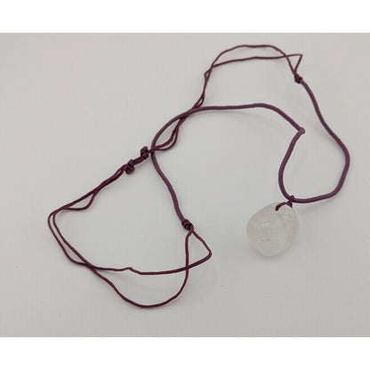 Handmade Bohemian Polished Quartz Pendant Necklace On Purple Cord