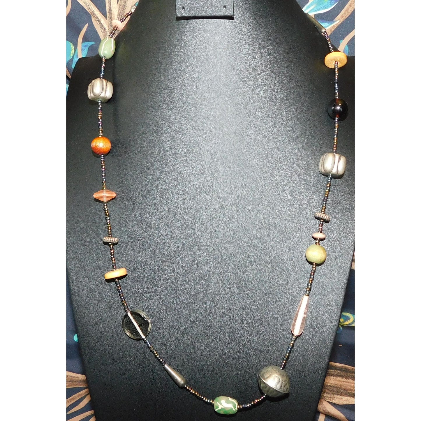 Retro Mixed Media Nature Inspired Beaded Station Necklace