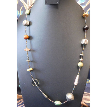 Retro Mixed Media Nature Inspired Beaded Station Necklace