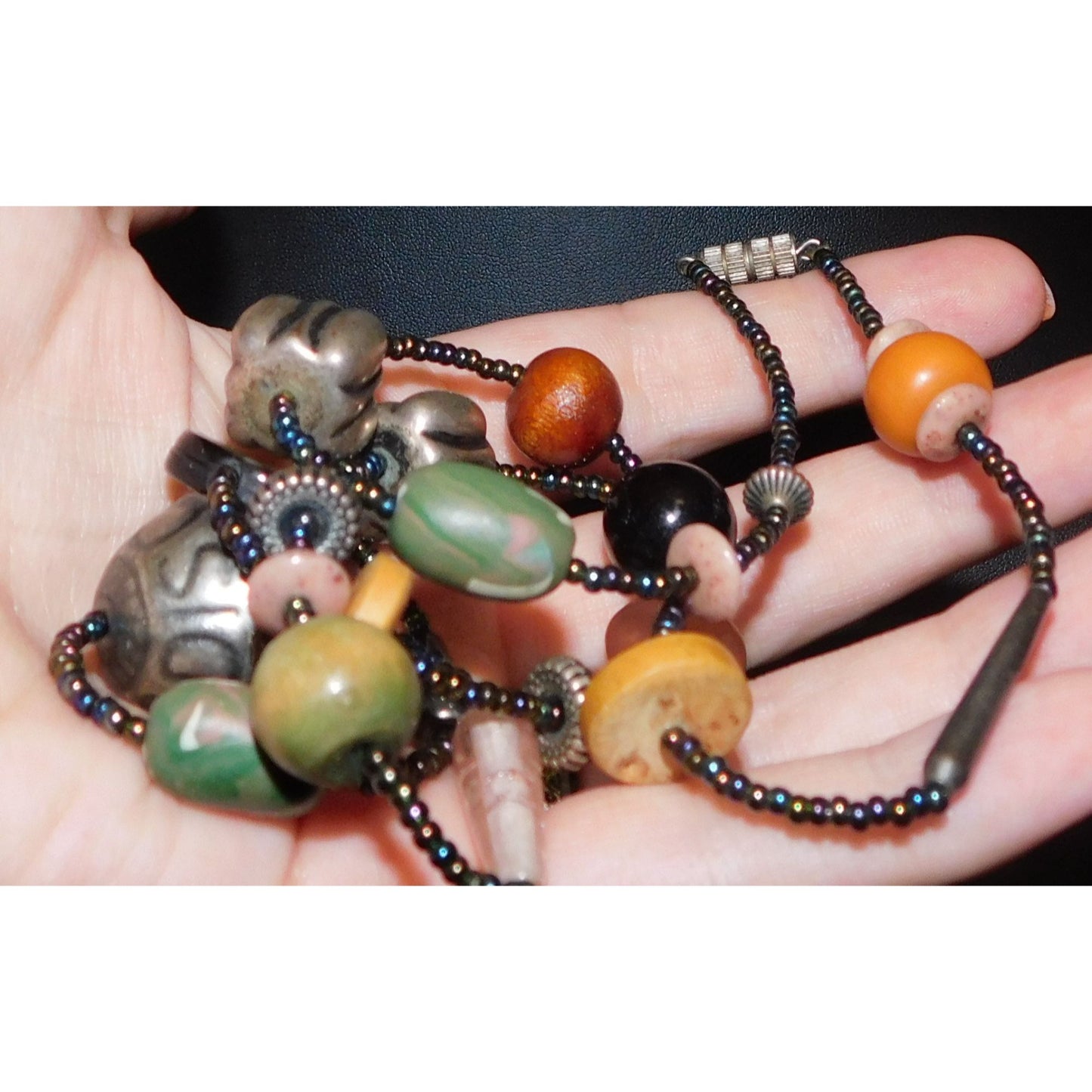 Retro Mixed Media Nature Inspired Beaded Station Necklace