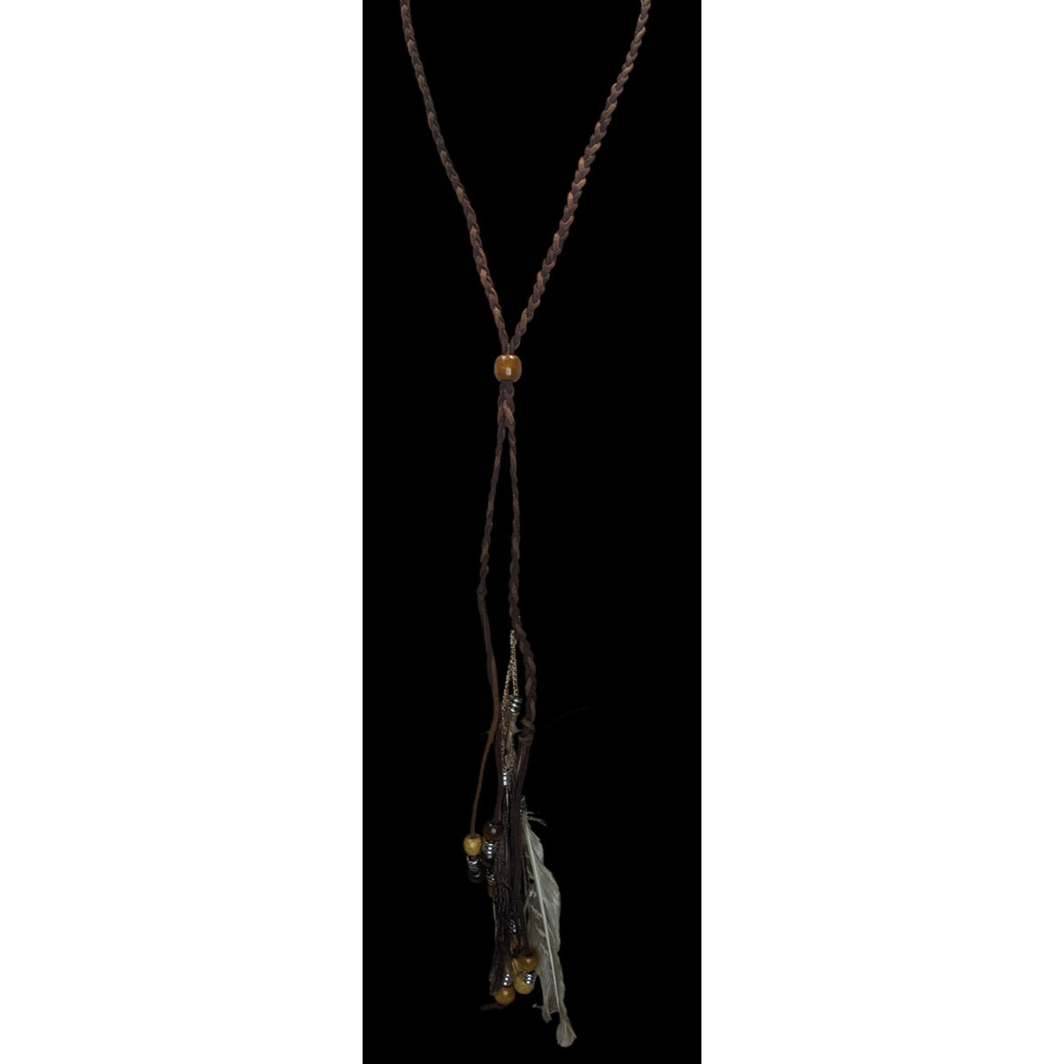 Boho Hippie Suede Brown Peacock Feather Bolo Necklace 22 Inch
