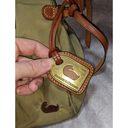 Dooney & Bourke Nylon Shoulder Bag With Leather Straps Green/Khaki & Pink Interior