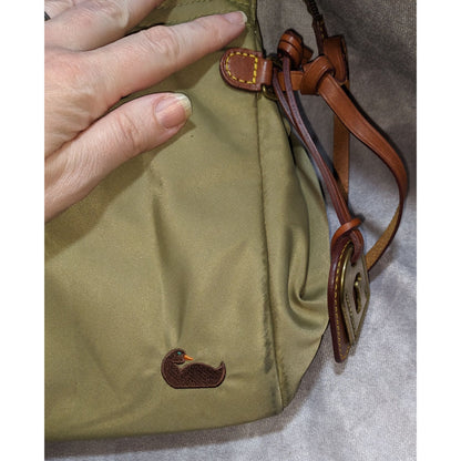 Dooney & Bourke Nylon Shoulder Bag With Leather Straps Green/Khaki & Pink Interior