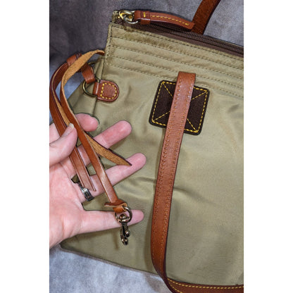 Dooney & Bourke Nylon Shoulder Bag With Leather Straps Green/Khaki & Pink Interior