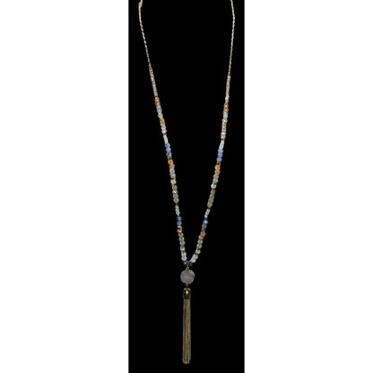 LOFT Druzy Pendant Necklace Glass Beaded Gold Tone Tassel Boho Glam Statement