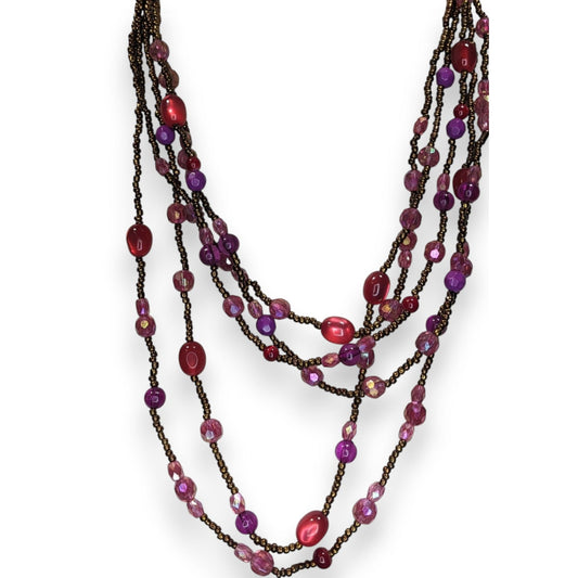 Whimsigoth Layered Glass Lucite Pink Purple Multi Strand Necklace 17 Inch