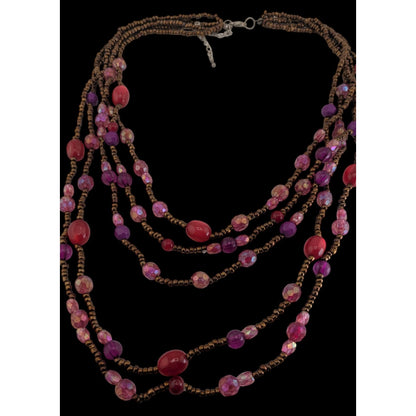 Whimsigoth Layered Glass Lucite Pink Purple Multi Strand Necklace 17 Inch