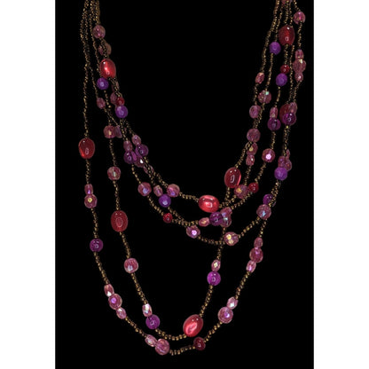Whimsigoth Layered Glass Lucite Pink Purple Multi Strand Necklace 17 Inch