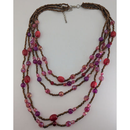 Whimsigoth Layered Glass Lucite Pink Purple Multi Strand Necklace 17 Inch