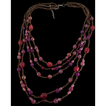 Whimsigoth Layered Glass Lucite Pink Purple Multi Strand Necklace 17 Inch