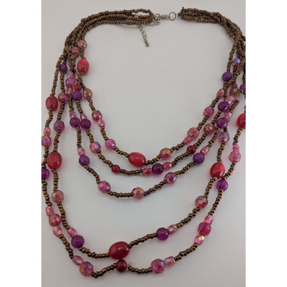 Whimsigoth Layered Glass Lucite Pink Purple Multi Strand Necklace 17 Inch