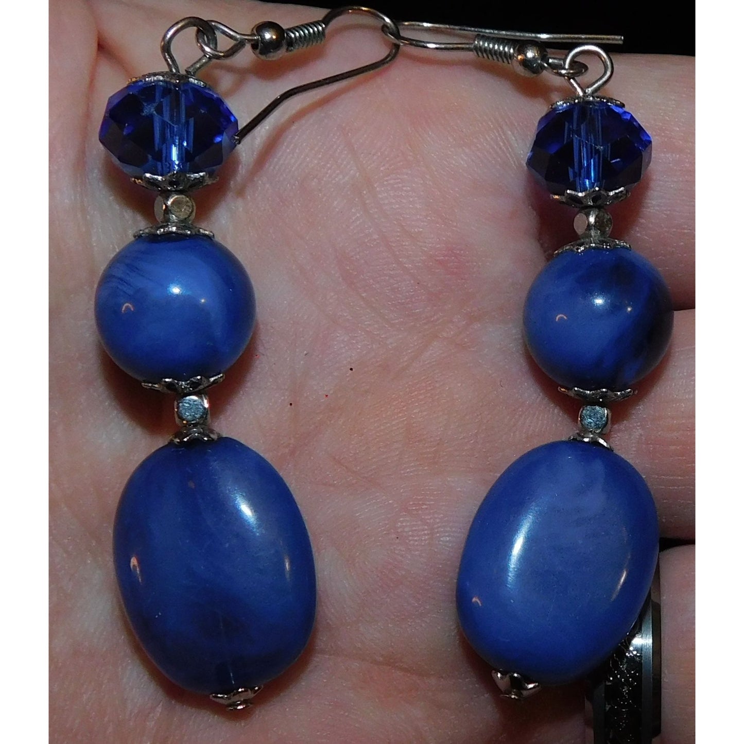 Blue And Silver Tone Beaded Dangle Earrings