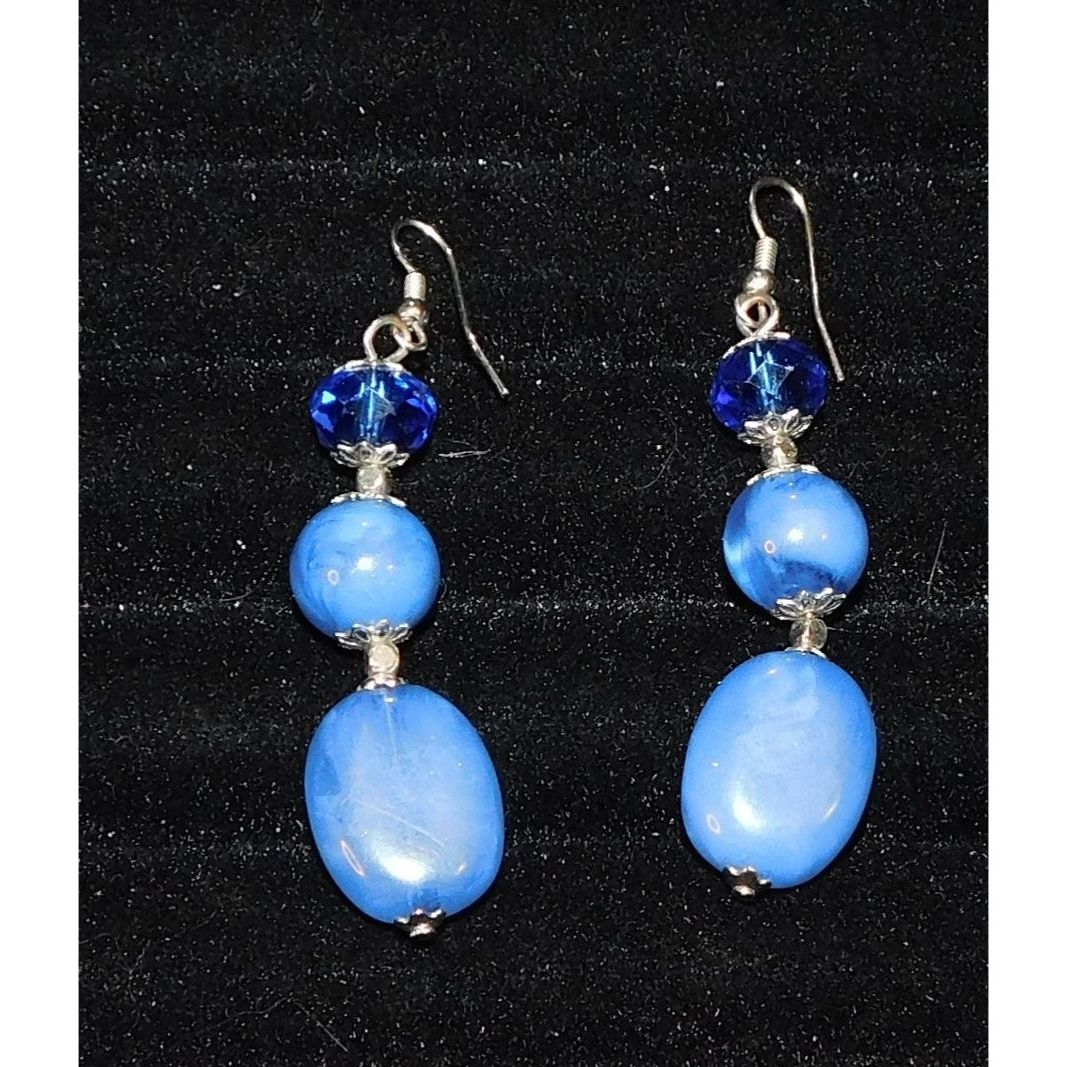 Blue And Silver Tone Beaded Dangle Earrings