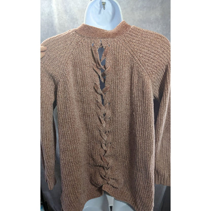 Pink Rose Chenille Open Front Cardigan With Lace-Up Back Detail