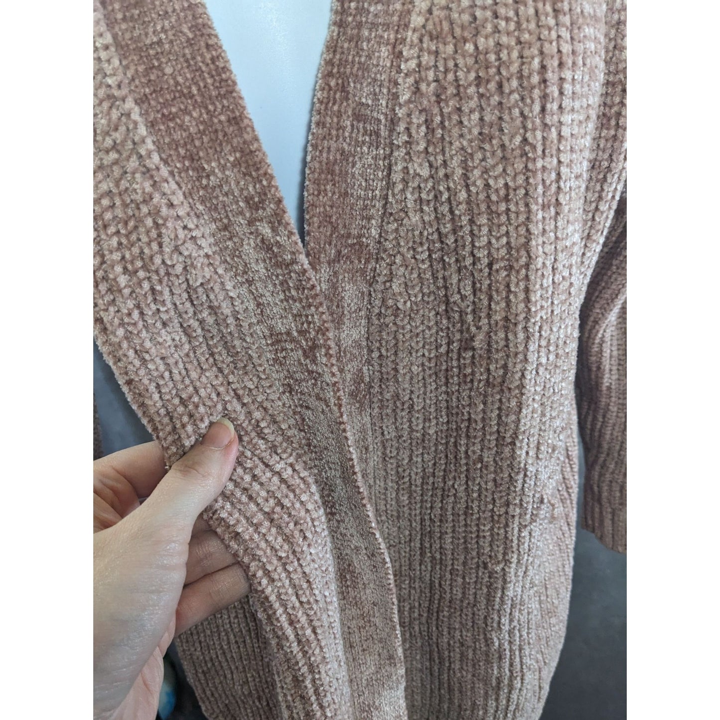 Pink Rose Chenille Open Front Cardigan With Lace-Up Back Detail