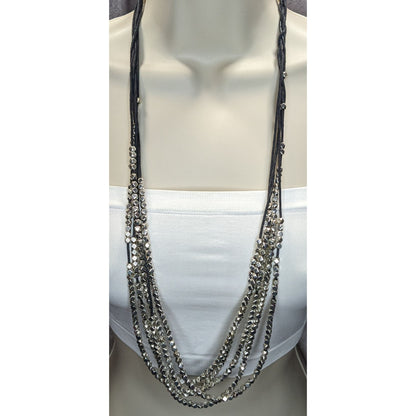 Layered Geometric Beaded Necklace Silver Black Modern Glam Rock