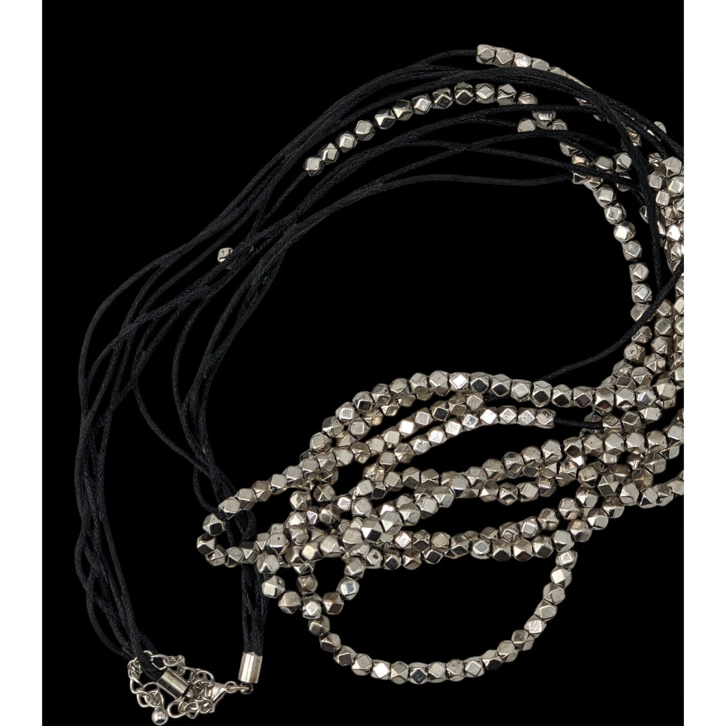 Layered Geometric Beaded Necklace Silver Black Modern Glam Rock