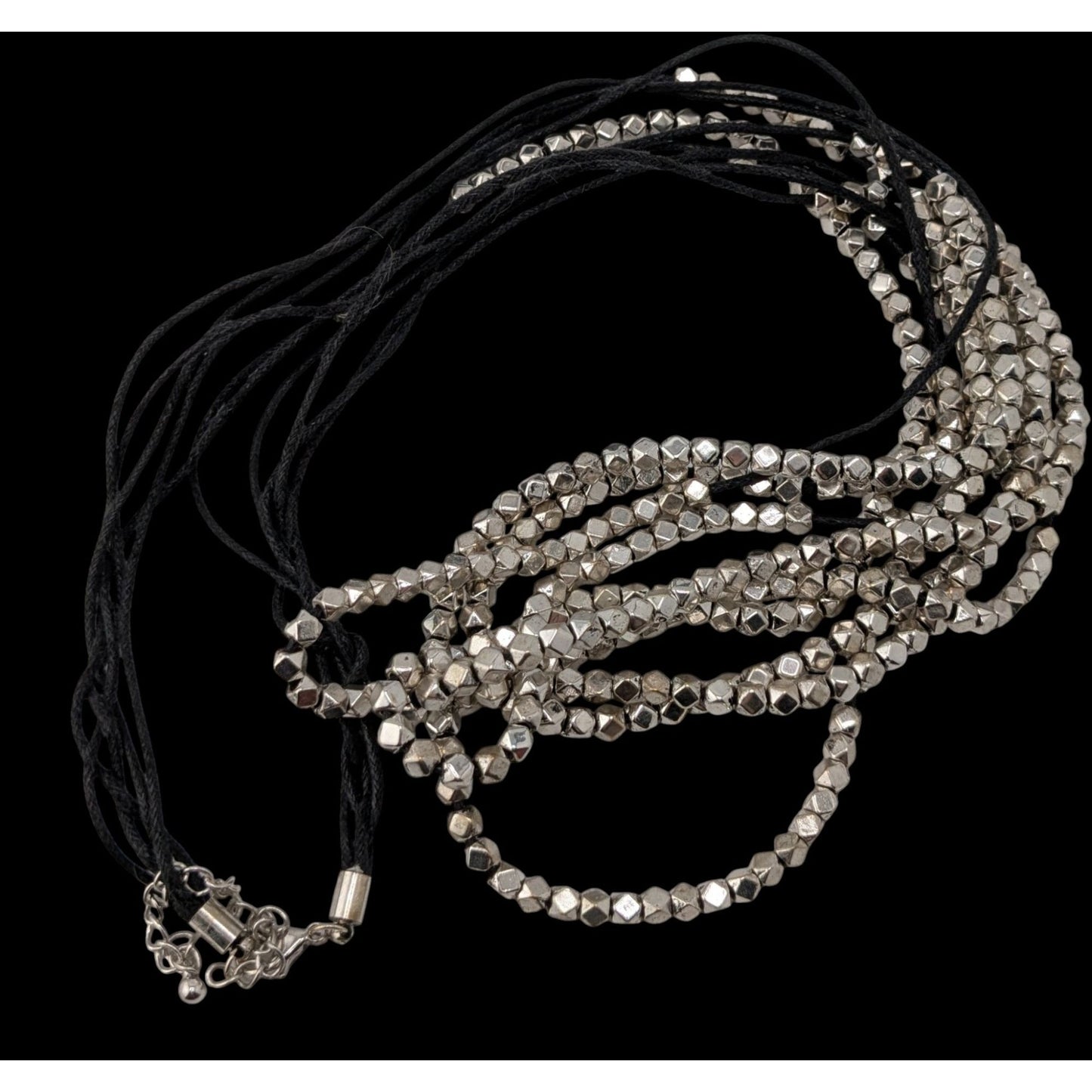 Layered Geometric Beaded Necklace Silver Black Modern Glam Rock