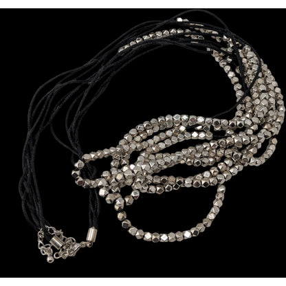 Layered Geometric Beaded Necklace Silver Black Modern Glam Rock