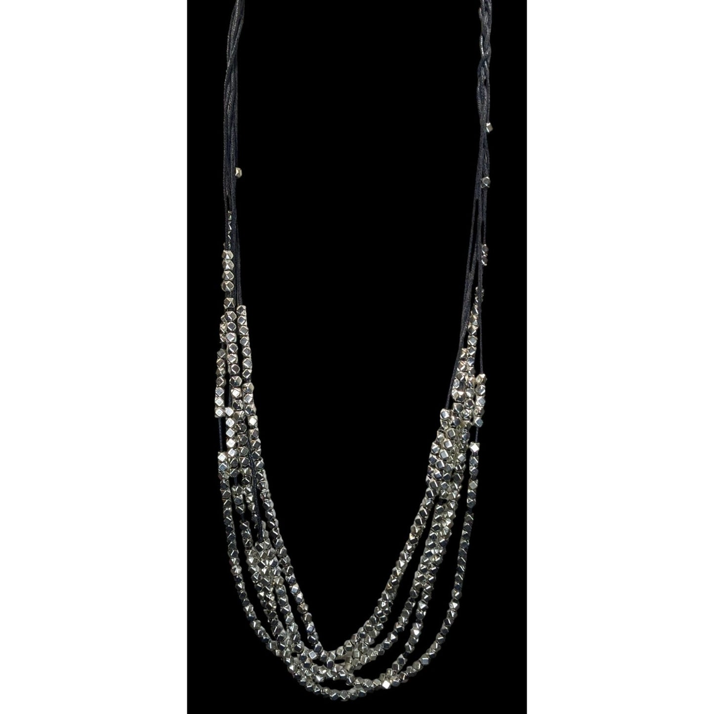 Layered Geometric Beaded Necklace Silver Black Modern Glam Rock