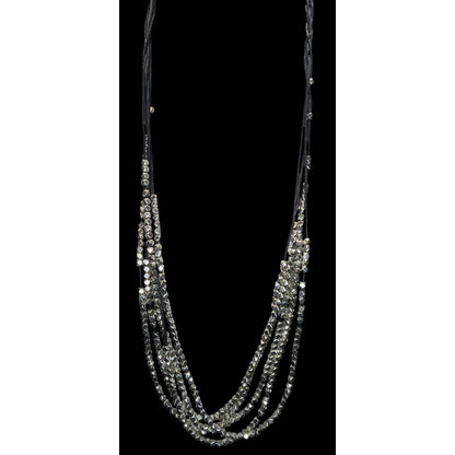 Layered Geometric Beaded Necklace Silver Black Modern Glam Rock