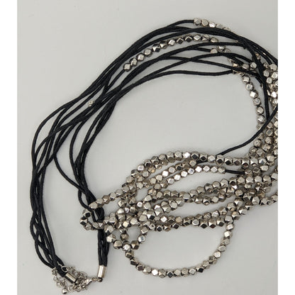 Layered Geometric Beaded Necklace Silver Black Modern Glam Rock