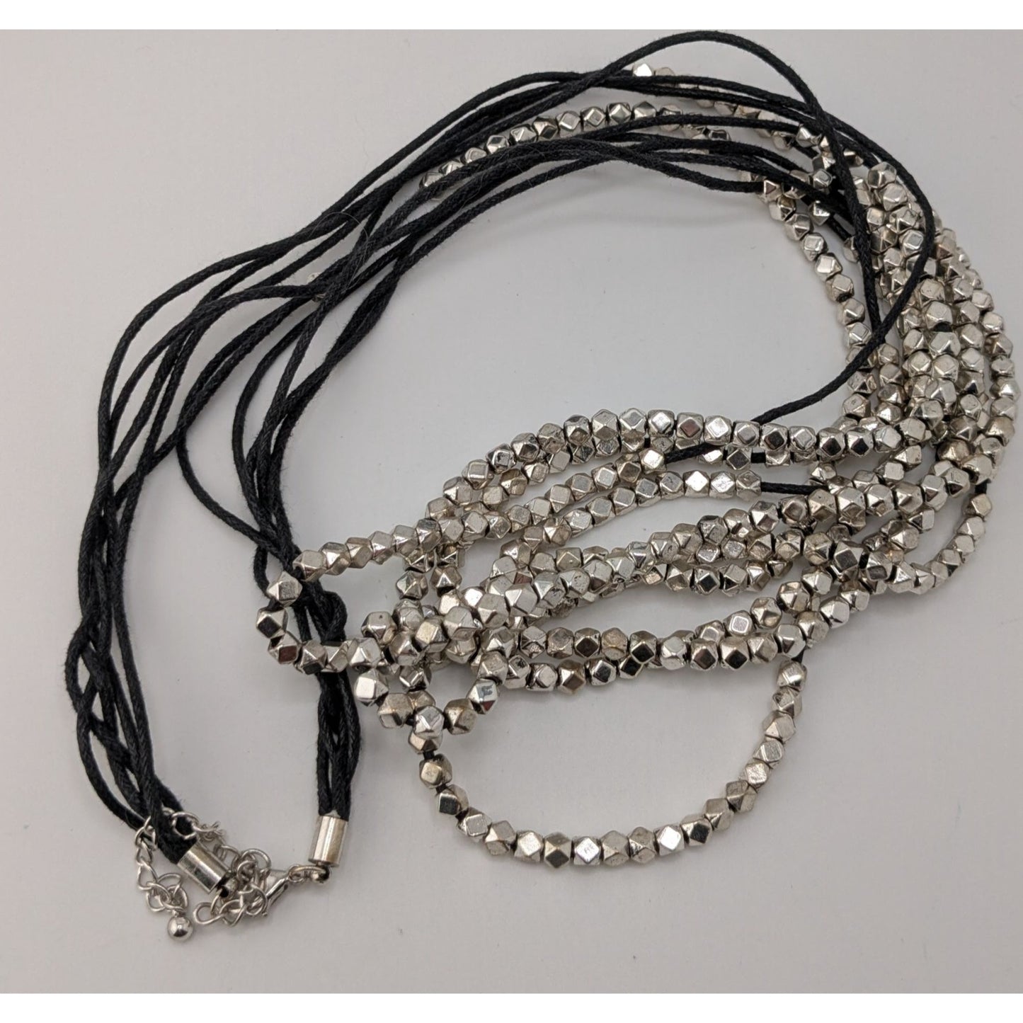 Layered Geometric Beaded Necklace Silver Black Modern Glam Rock