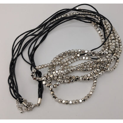 Layered Geometric Beaded Necklace Silver Black Modern Glam Rock