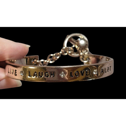 Y2K BCBGeneration Live Laugh Love Simulated Crystal Toggle Cuff Bracelet